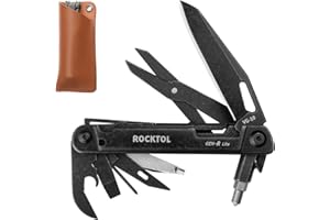 ROCKTOL Multitool Gen-R Lite, Retro Black EDC Pocket Knife VG10 Blade, Compact 15-in-1 Multi-Tool with Screwdriver, Large Sci