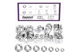 Swpeet 160Pcs 7 Sizes #4#6#8#10#12#14#16 Silver 304 Stainless Steel Countersunk Finish Washers Assortment Kit, Cup Washer Gas