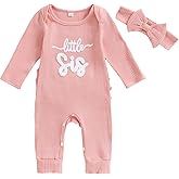 ZAXARRA Little sister Newborn Outfit Girl Letter Romper Letters Printed Waffle Baby Girl Preemie Coming Home Outfit