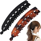Mxxipp 2pcs French Banana Clips, Non-Slip Classic Large Hairstyle Claws, Fish Shaped Double Combs Hair Holder for Women Curly Straight Long Thick Thin Hair- Matte Black & Matte Brown