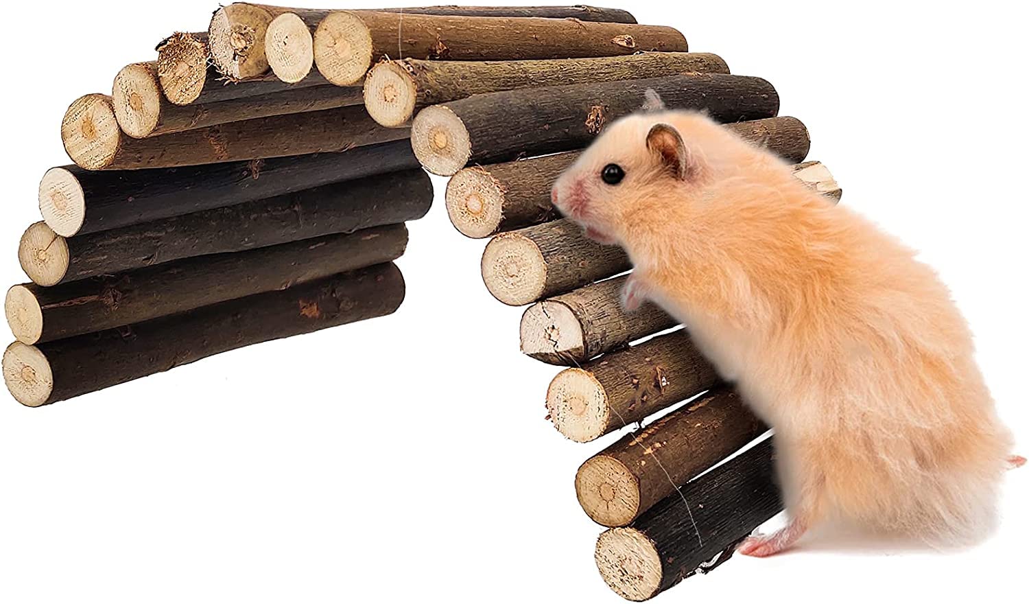 inheming Hamster Wooden Bridge Bendable,Wooden Bendy Bridge Toys,Wooden Tunnel,Natural Rat Climbing Ladder,Small Animal Cage Accessory for Dwarf Syrian Hamsters Mice Guinea Pig Chinchilla