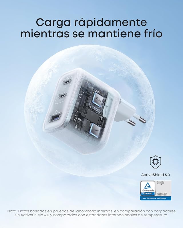 Nano Cargador USB C 70W con 3 Puertos Plegable GAN