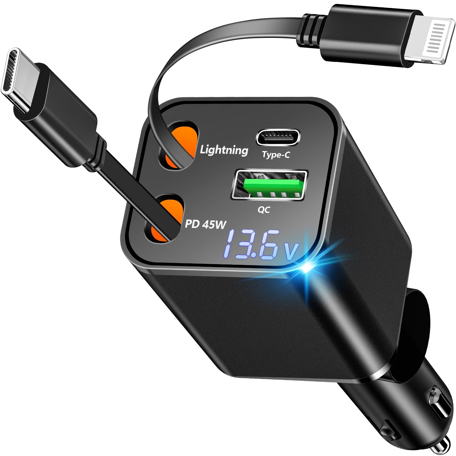 Photo 1 of [Apple MFi Certified] Retractable Car Charger, Linocell 120W USB C Car Charger 4 in 1 PD/QC Type C Fast Charging Cigarette Lighter Adapter for iPhone 17/17 Pro Max/16/15/14/13/12/Galaxy S25/S24/Pixel