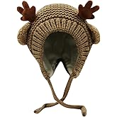 AIBEARTY Cute Deer Elk Antlers Baby Hat Winter Warm Plush Knitted Ear Warmer Bonnet Boys Girls Cap Beanie with Chin Strap