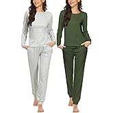 Ekouaer 2 Pack Pajama Sets for Women,Long Sleeve Top With Jogger Pants Lounge Set Sleepwear with Pockets