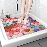 Shower Mat Non-Slip, 24x 24 Inch Square, Soft Comfort Bath Mats with Drainage Holes, PVC Loofah Massage Shower Floor Mat for Shower, Bathroom, Wet Areas, Quick Drying