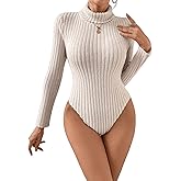 SOLY HUX Women's Bodysuit Turtleneck Long Sleeve Solid Bodysuit T Shirt Tops