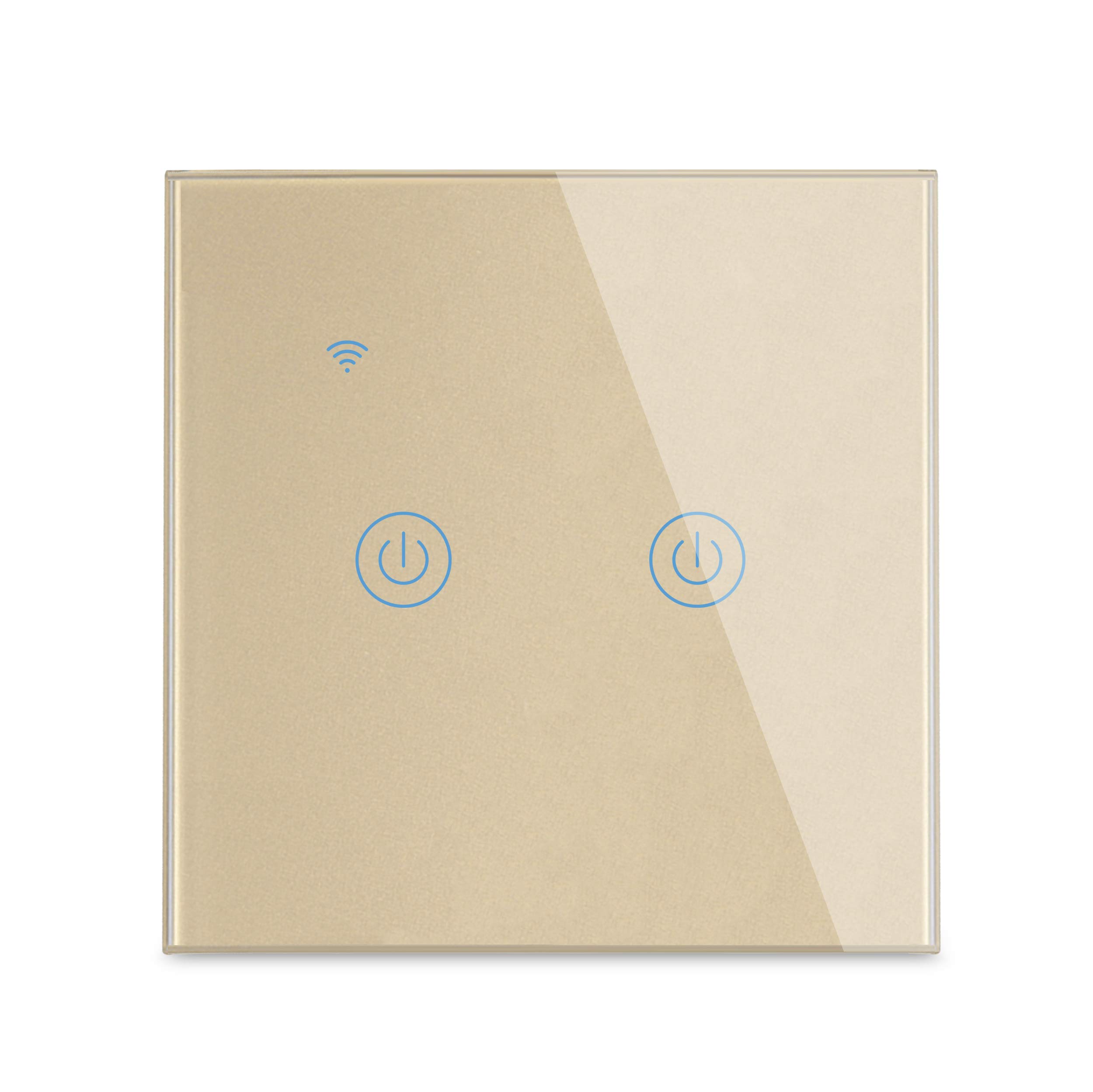 Yagusmart WiFi Smart Wall Light Switch, No Neutral Wire Required, No Hub Required, Compatible with Alexa and Google Home, APP Remote Control, Timing Function, Voice Control(2 gang-gold)