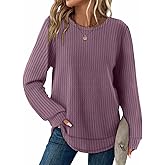 WIHOLL Tunic Tops for Women Loose Fit Dressy Waffle Knit Long Sleeve Shirts Trendy Fall Fashion Crewneck Sweaters Curved Hem