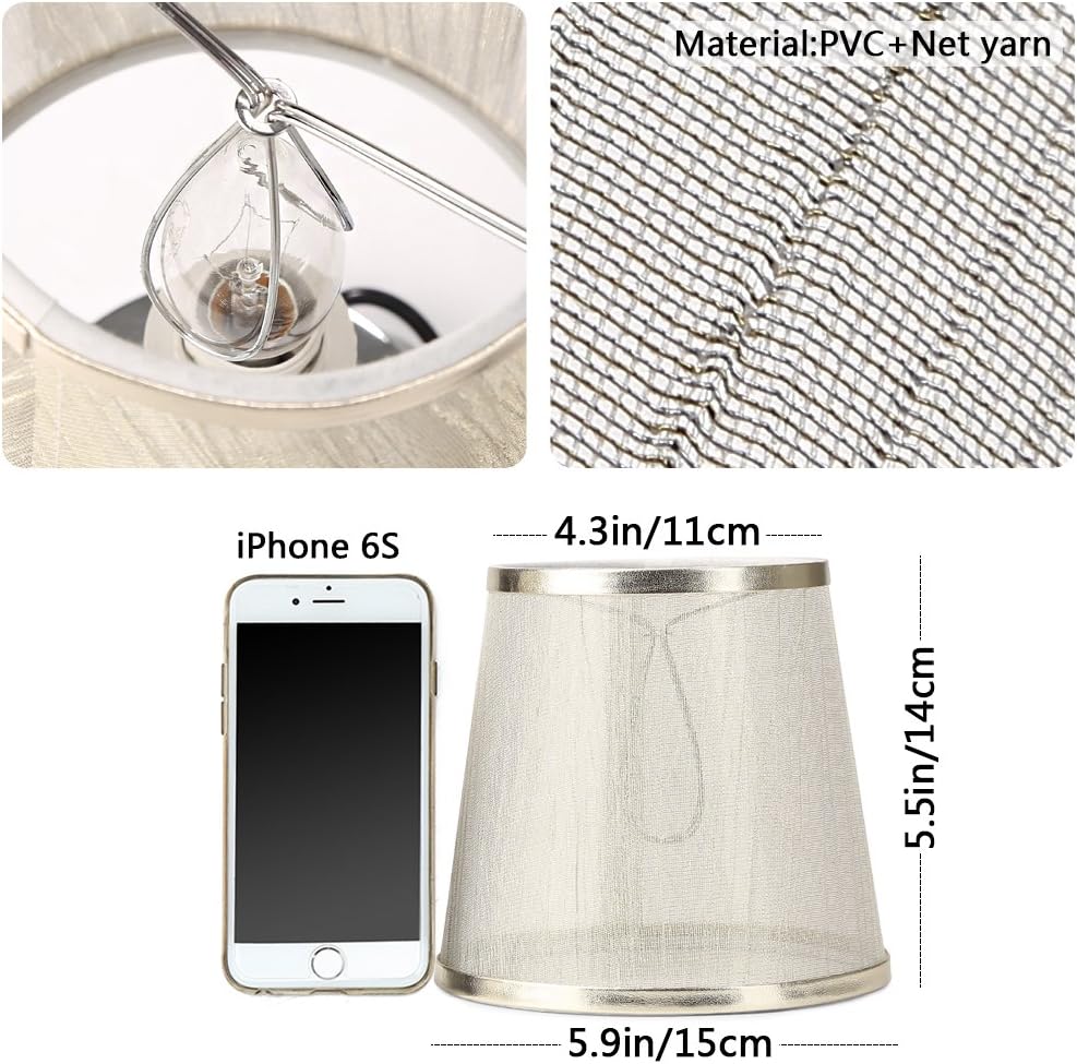YISUN Set of 6 Clip On Gauze Chandelier Lamp Shades Little Upright Wall Candle Light Lampshade (6, Gold) - Image 5