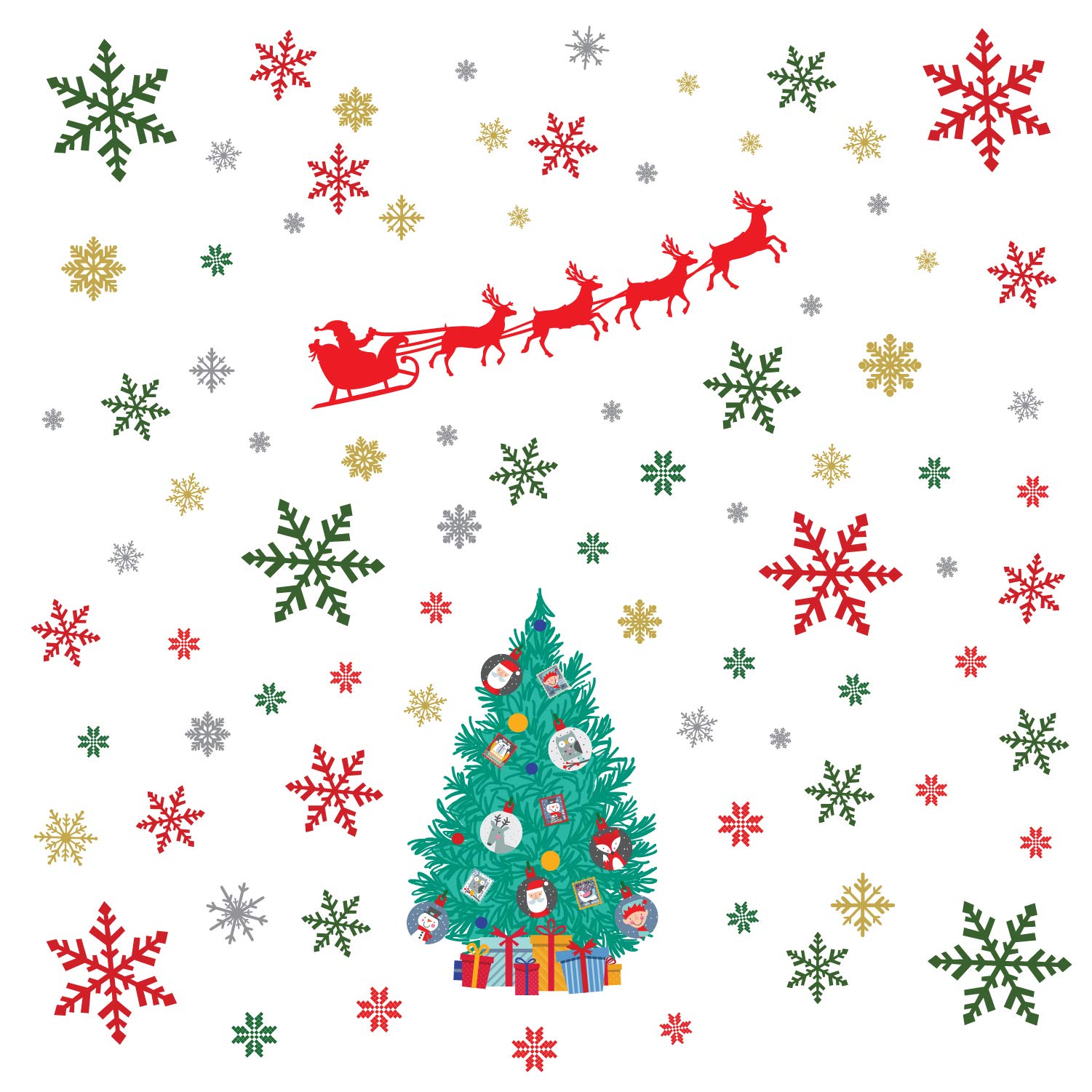 WALPLUS Mixed Christmas Wall Decals – Peel & Stick Holiday Decorations, Reusable Festive Stickers for Home or Office
