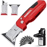 KAIWEETS 2-in-1 Utility Knife, Razor Blade Scraper, Box Cutter for EDC | Zinc Alloy Body, Foldable 3-Angle Lock, 12pcs SK2 Blade Storage, Quick Release, Residue Removal, Home DIY, Warehouse Packing