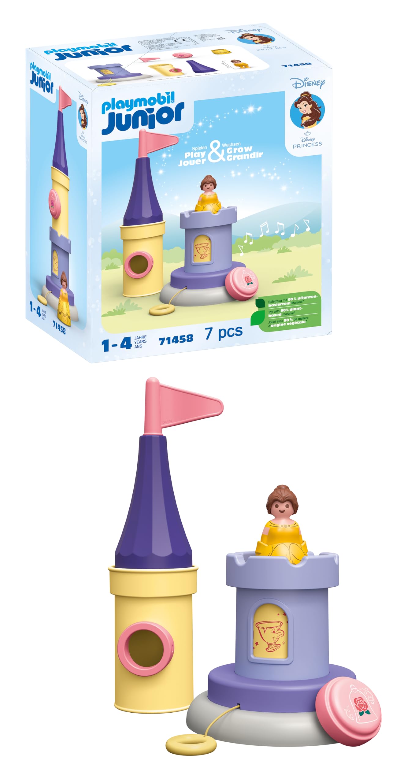 PLAYMOBIL 71458 JUNIOR & Disney: Belle's Play Tower with Sound, toys for toddlers, made from over 90% plant-based plastics, gifting toy and imaginative role-play, playsets for children ages 12 months+
