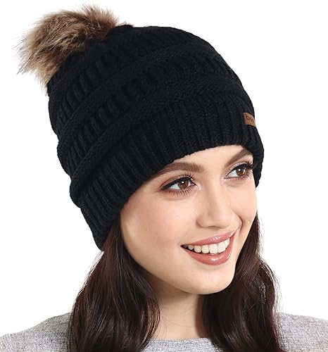 Brook Bay Beanie Hats for Women, Pom Pom Hat Soft Chunky Knit