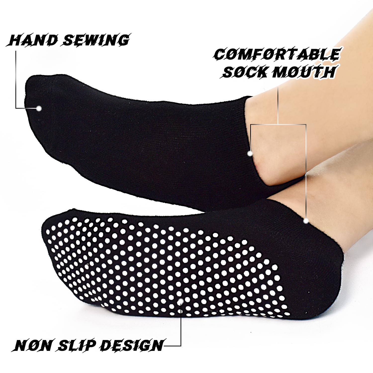 SkiBeaut Yoga Grips Non Slip Socks Pilates Anti Skid Sticky Grippers Ballet Barre Socks for Women 3 Pairs