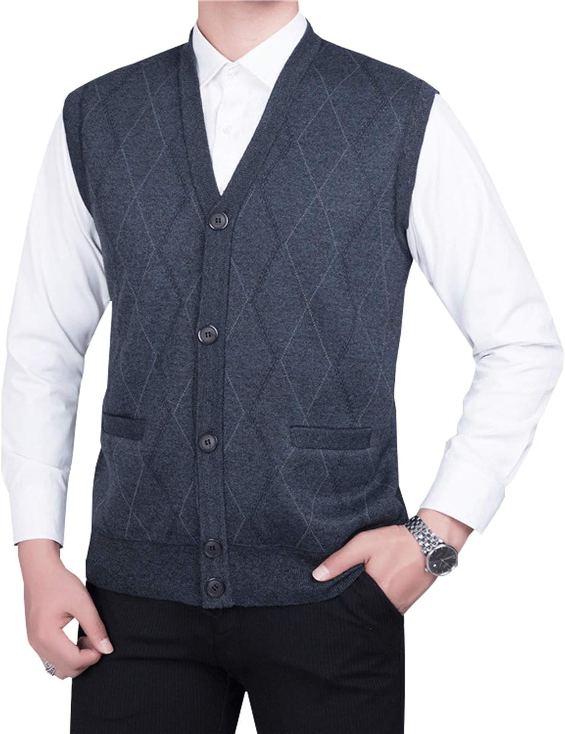 HOW'ON Men's VNeck Cardigan Sweater Vest with Front Button at Amazon Men’s Clothing store