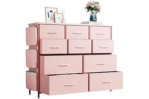 10 Drawer Fabric Dresser with Side Pockets, No-Tool Assembly Storage Organizer,Sturdy Steel Frame & Wood Top Unit for Bedroom