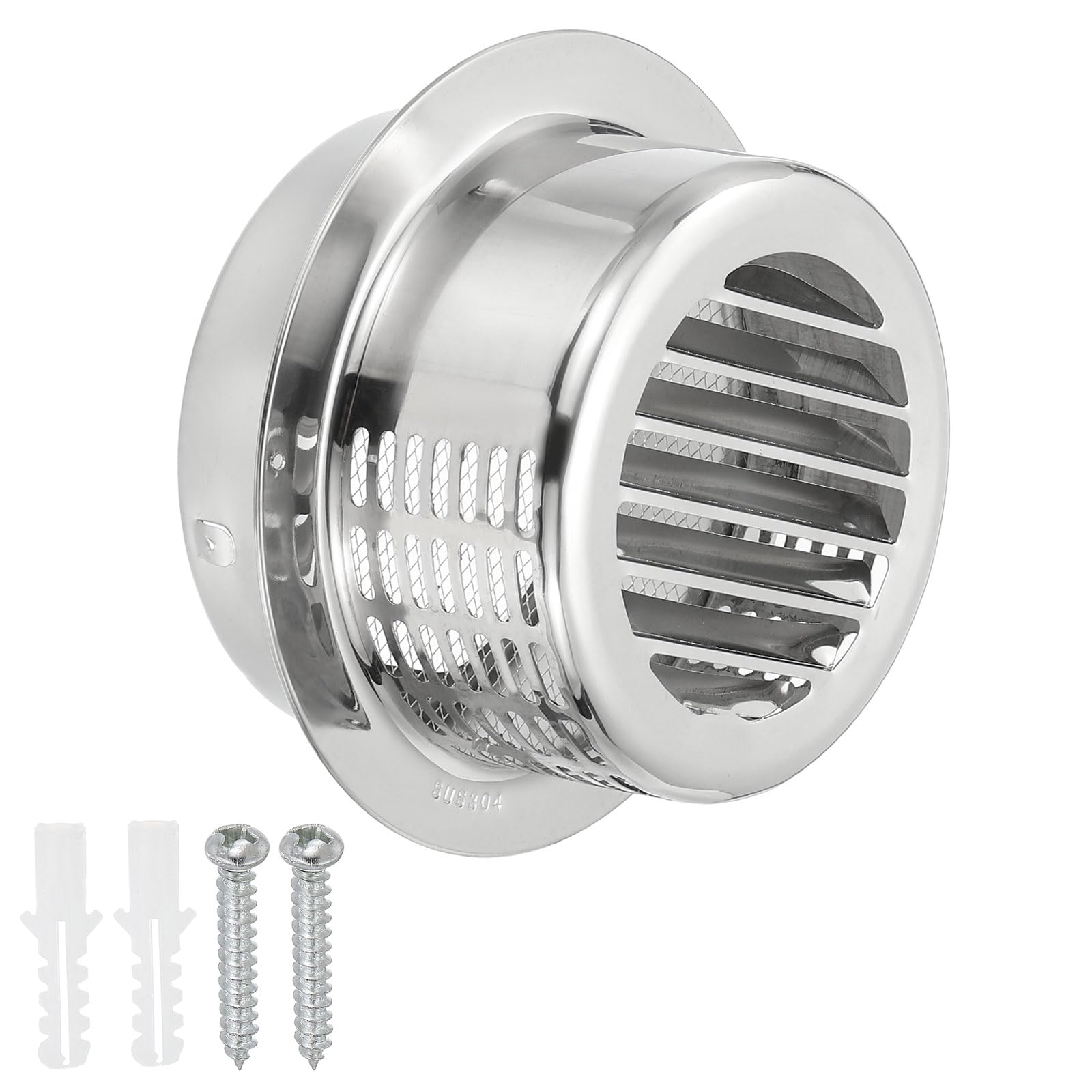 PATIKIL 7.5" 304 Stainless Steel Vent Cover, Exterior Wall Round Air Vent Louvered Soffit Vent Hood with Mesh Screen for Outdoor HVAC Exhaust Extractor Fan