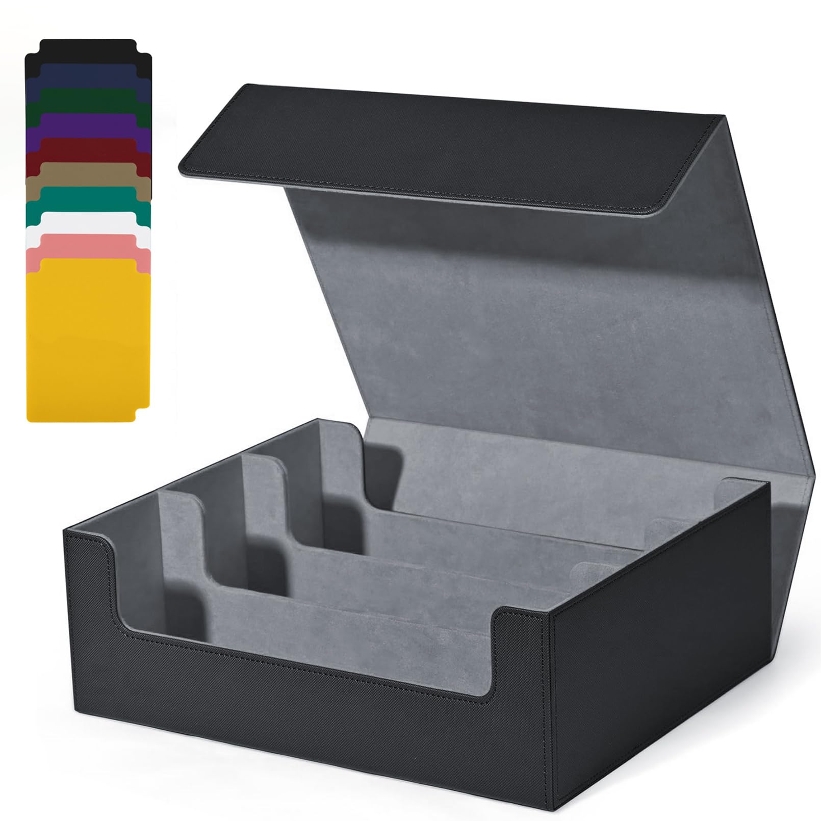 UAONO Card Storage Box for Trading Cards, 1800+ PU Leather Commander Card Deck Case, Magnetic Closure Card Holder Fits for Magic Game Cards (Black)