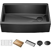 KRAUS Kore Workstation 33-inch Farmhouse Modern Flat Apron Front 16 Gauge Black Stainless Steel Single Bowl Kitchen Sink in P