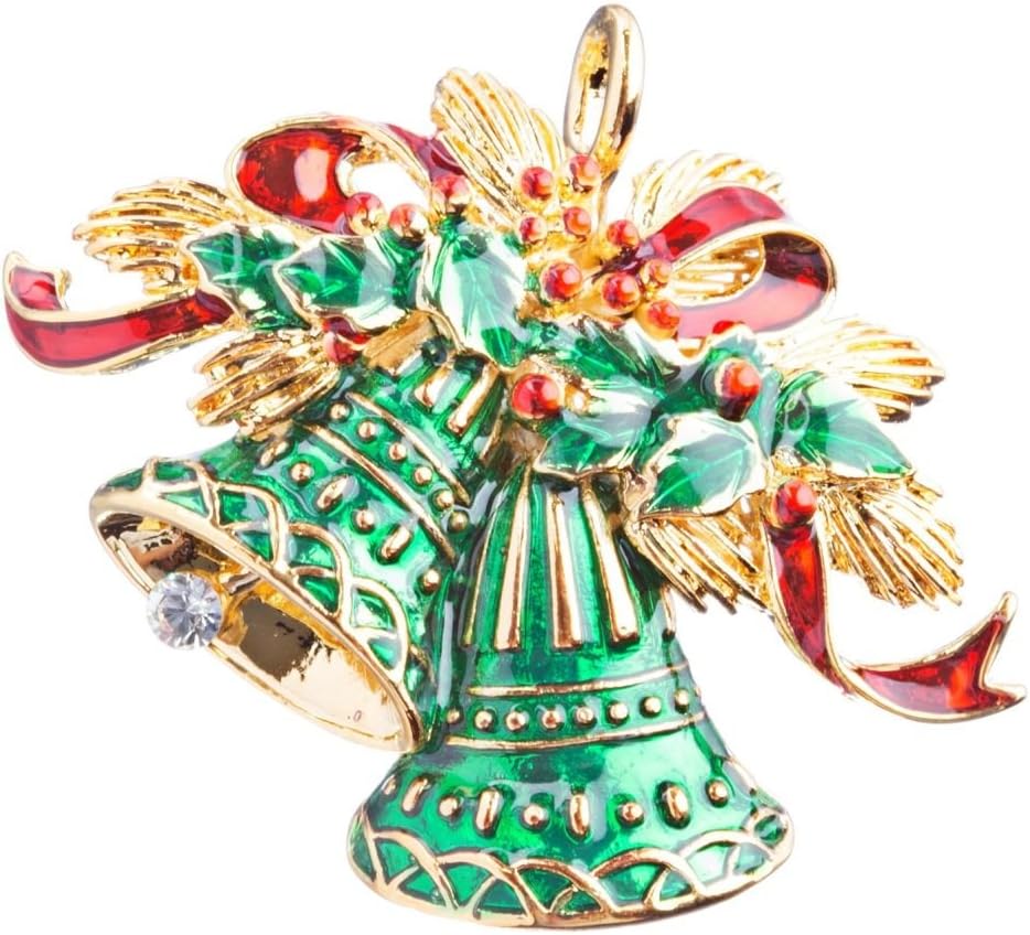 Vooxoo Fashion Christmas Jewelry Crystal Rhinestone Beautiful Ribbon Bells Brooch Pin