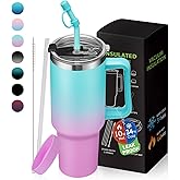 40 oz Tumbler with Handle and Straw 100% Leak-proof Coffee Tumbler Stainless Steel Insulated Travel Coffee Mug with Non Pop-off Lid, Birthday Gifts for Women Men, Water Bottle Fits in Cup Holder