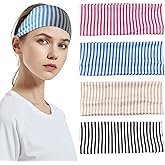 Arvintas 4PCS Striped Headbands for Women - Non-Slip Cotton Cloth Wide Elastic Stretchy Fashion Head Bands, Soft Fabric Hair Accessories for Yoga, Running, Workout