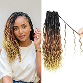 Boho Crochet Braids Pure Protein Fiber Close to Human Hair 18Inch1B/30/27 | Lightweight,Tangle-Resistant,No odor,7 Packs Pre-looped Goddess Box Braids with Curly Crochet Hair for Black Women
