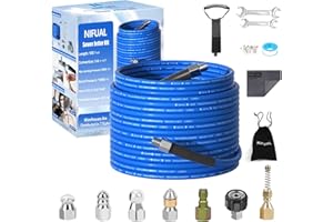 YETIANICAL NIFUAL Sewer Jetter Kit 100FT for Pressure Washer,5800PSI Drain Cleaner Hose for 1/4 Inch NPT Corner Rotating and Button Nose, Sewer Jetting Nozzle Pearl Corsage Pin Waterproof Tape with 2 Spanner
