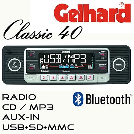 Gelhard Classic 40 'Retro Look' RDS Autoradio CD MP3 USB SD + Bluetooth Freisprecheinrichtung
