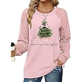 Christmas Shirts for Women Merry and Bright Shirt Christmas Tree Plaid Leopard T-Shirt Raglan Shirt Xmas Holiday Tee Top