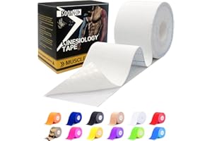 SOON GO Kinesiology Tape 1/2 /5 Rolls Physio Relieve Muscle Soreness and Strain Shoulders Wrists Knees Ankles Elastic Waterproof Good Air Permeability Hypoallergenic 2 inch x 16 Foot White by SOONGO
