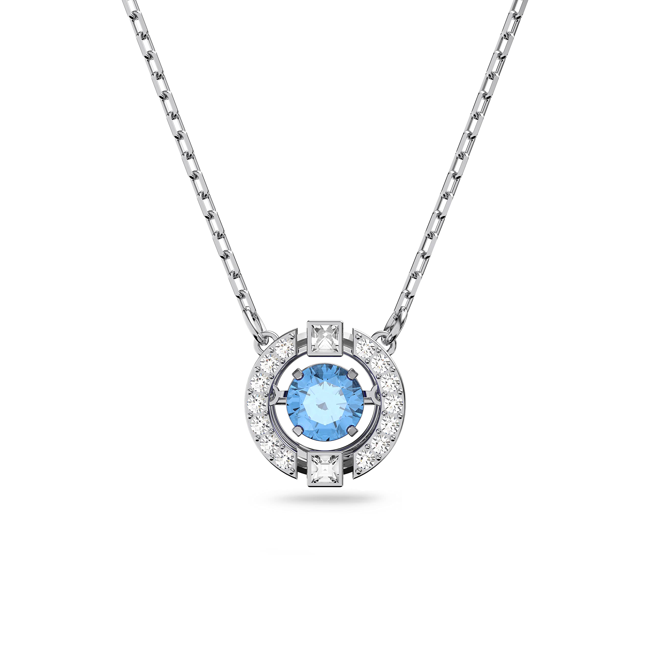 Swarovski Women's Una Round Jewelry Collection, Rhodium Finish, Blue Crystals, Clear Crystals Image
