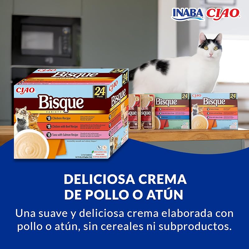 Ciao Bisque, Multipack Pollo, Ternera, Atún y Salmón, 960g (24 x 40g)