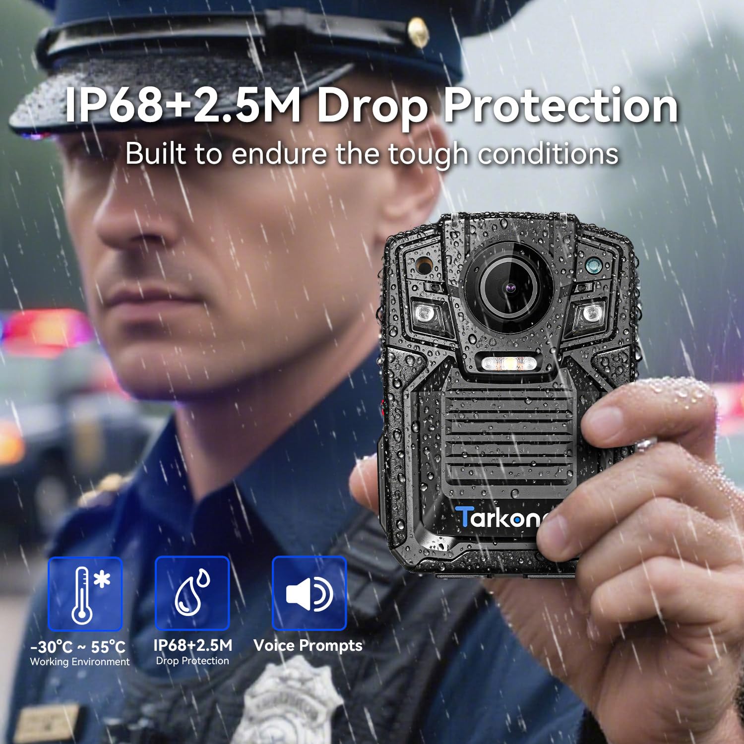 Tarkonn Body Camera with Audio and Video Recording, 4K/2160P Body Cam, 2PCS 1950MAH Batteries, Night Vision, GPS, 128G Bodycam, Police Body Worn Camera