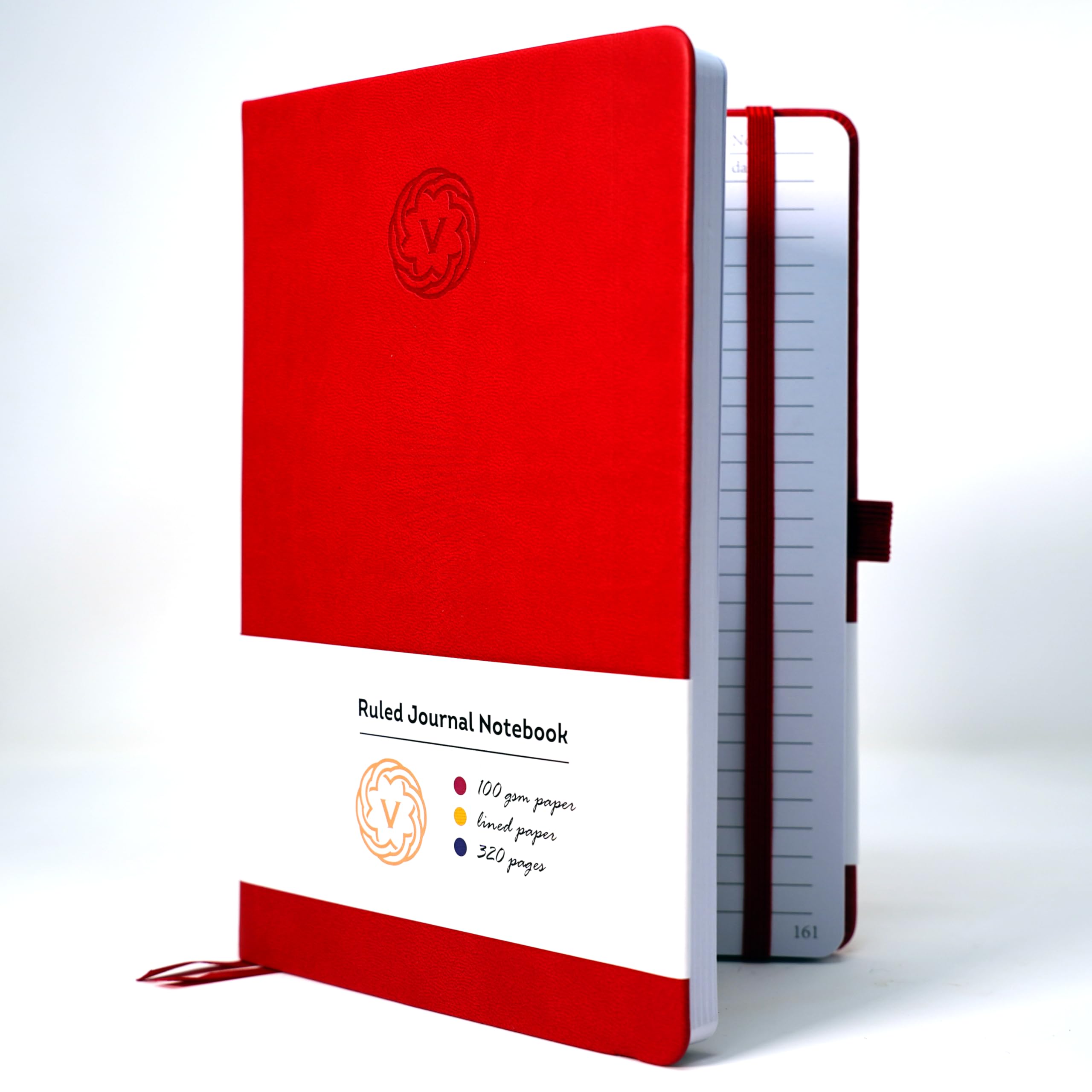 VABE UK A4 Journal Notebook Lined Notepad 320 Pages - 100gsm Hardcover Writing Notebook, Classic Casebound Lined Journal with Elastic Closure, Inner Pocket, Pen Loop & Sticky Notes (A4, Red)