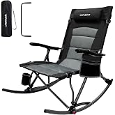 WKFAMOUT 13.8" High Seat Rocking Camping Chair Outdoor with Foot Rest &amp; Headrest, Oversized Folding Rocker Chair with Carry Bag for Lawn Patio Supports 300 lbs
