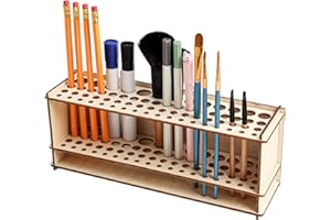 SBYURE Wooden Paint Brush Holder Artist Brush Holder 67 Hole Paintbrush Holder Desktop Organizer Wood Paint Brush Rack for Pens Pencils and Art Tools