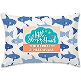 Little Sleepy Head Youth Pillow with Pillowcase 16x22, Soft Jumbo Toddler Pillows, Hypoallergenic Pillow Case - Best Kids Pillows for Sleeping, Perfect Kids Travel Pillows (Fintastic Friends)