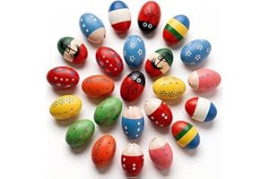 Peohud 24 Pack Wooden Egg Shakers, Maracas Percussion Musical Easter Eggs for Kids, Hand Musical Instruments Toys for Music L