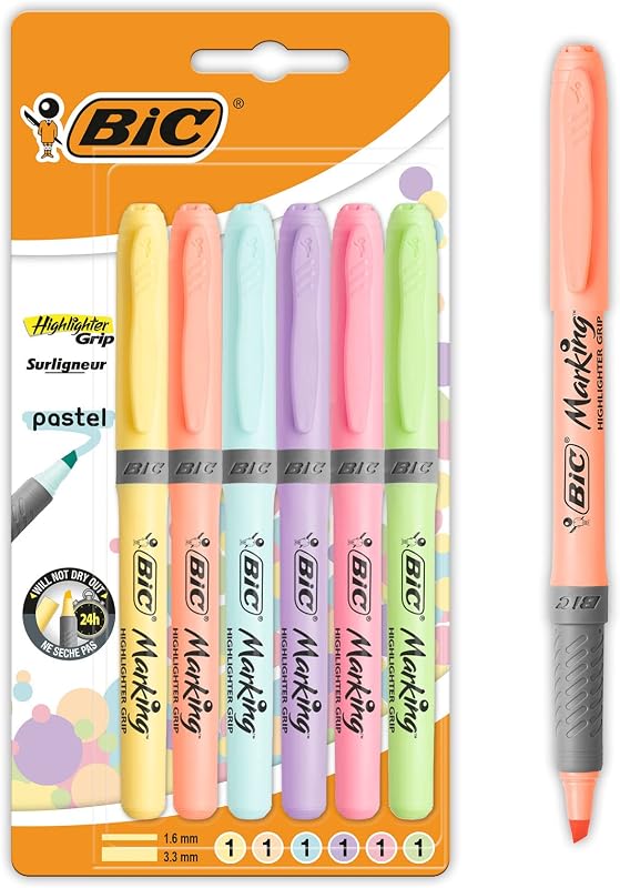 Conjunto de mesa bic pastel com marcadores, lapiseiras, marcadores e marcadores de ponta fina - tinta pastel e corpo variados, pacote de 23