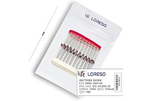 LSR LORESO LORESO 1N4148 Diode, Pack of 100 – Switching Diodes Axial 4148 1N4148 100V 150mA DO-34 150 mA 100 Volt