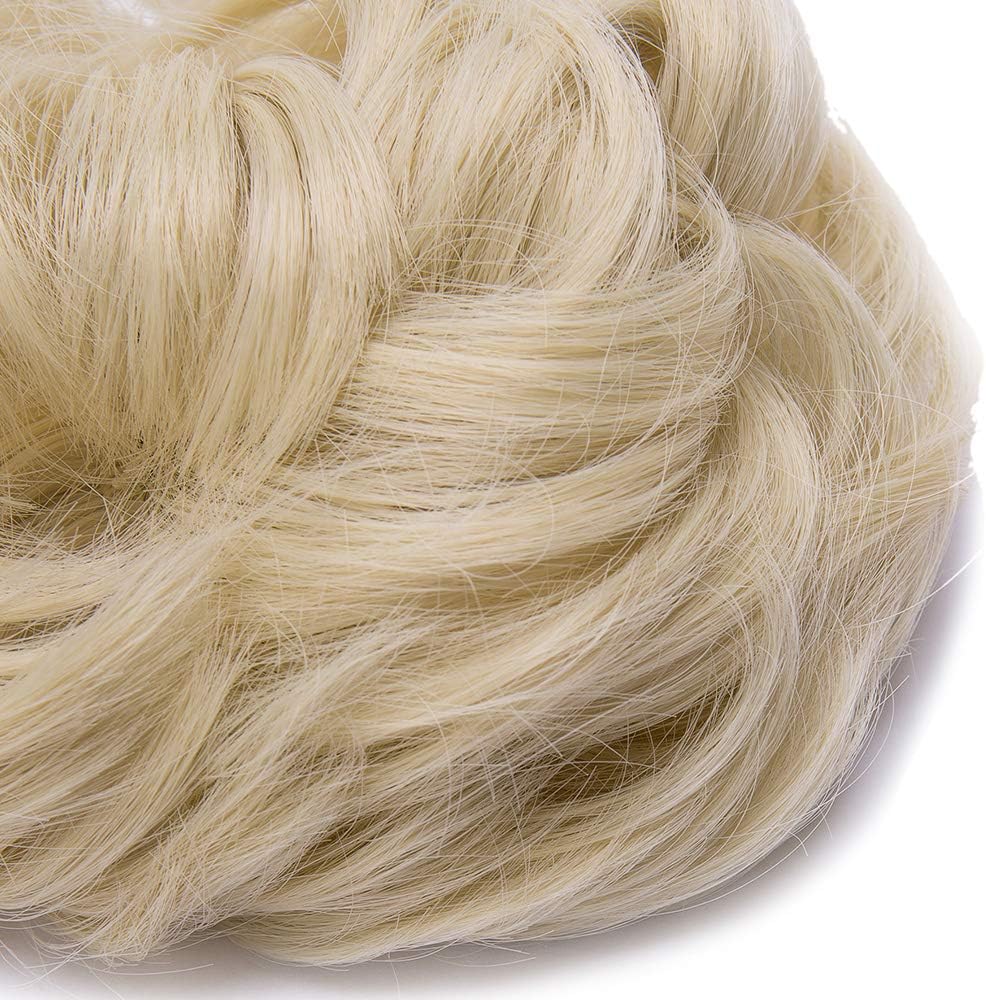 Silk-co Updo Hairpiece Scrunchy Scrunchie Hair Bun 35g Ribbon Ponytail Extensions Wavy Curly Messy Donut Chignons Hair Piece Bleach Blond - Image 4