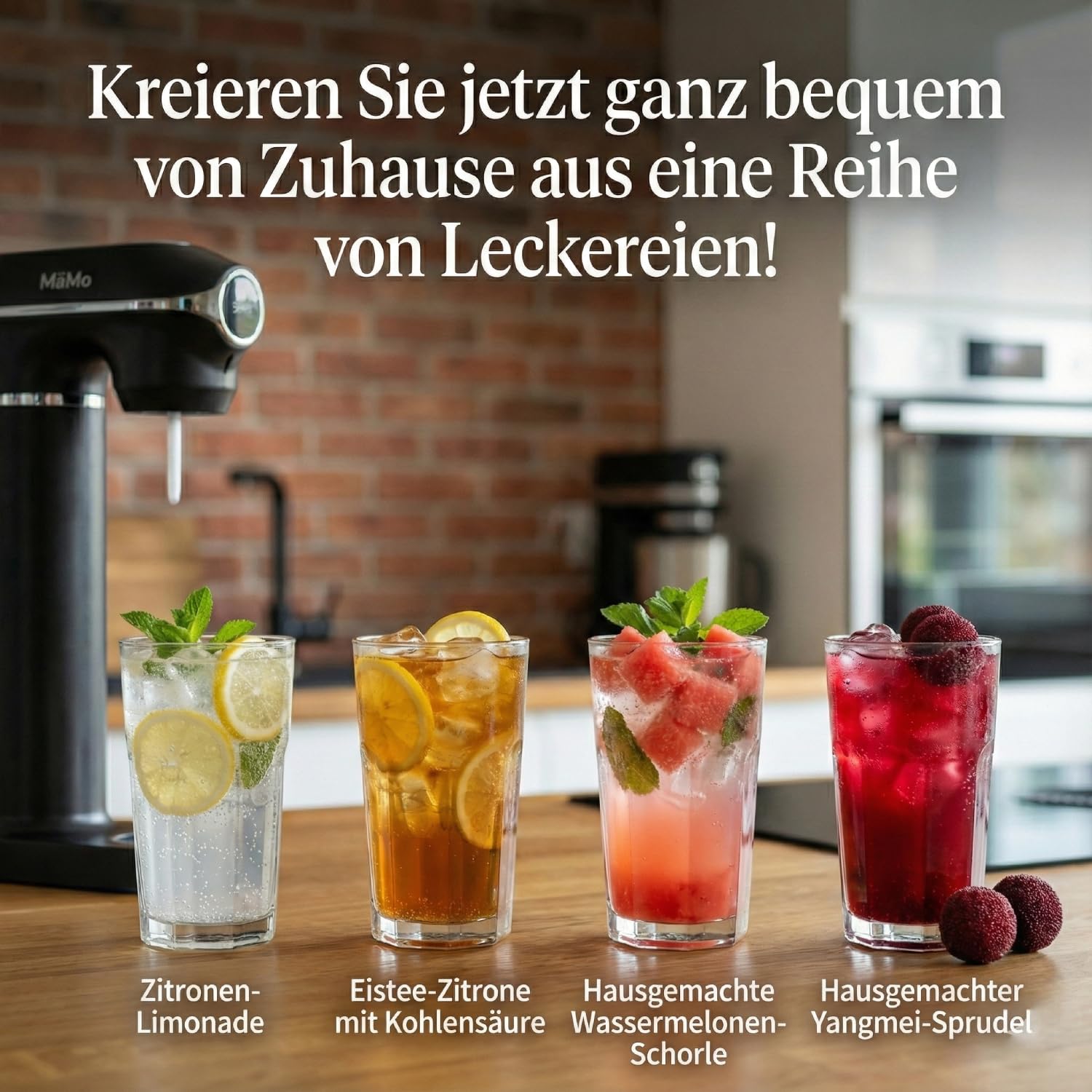 MäMo Wassersprudler Soda Maker mit Manometer - Carbonator für Sprudelwasser inkl. 1L und 0.5L BPA-freien PET-Flaschen - Automatische Druckregulierung, Ein-Knopf-Bedienung, ohne Strom, Schwarz 5
