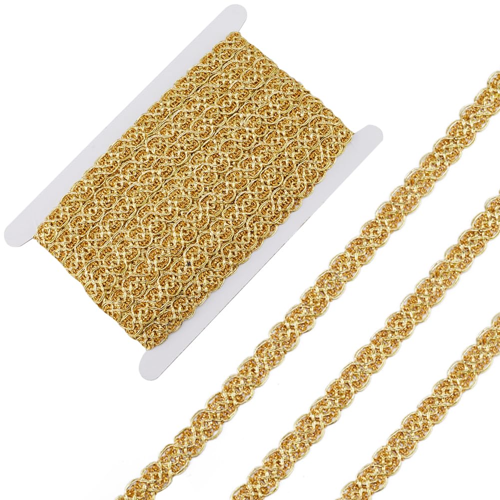GORGECRAFT 15 Yards Gold Embellishment Metallic Braid Lace Trim 15mm Wide Filigree Corrugated Lace Ribbon Gimp Braided Trimmings Wave Shape Glitter Garment Accessories for Diy Clothes Crafts Sewing