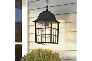 Aoceley Outdoor Pendant Light, Exterior Ceiling Hanging Lantern Porch Light with Water Glass, Outdoor Hanging Lantern Light Black Exterior Pendant Lighting Fixture for Porch, Yard, Gazebo