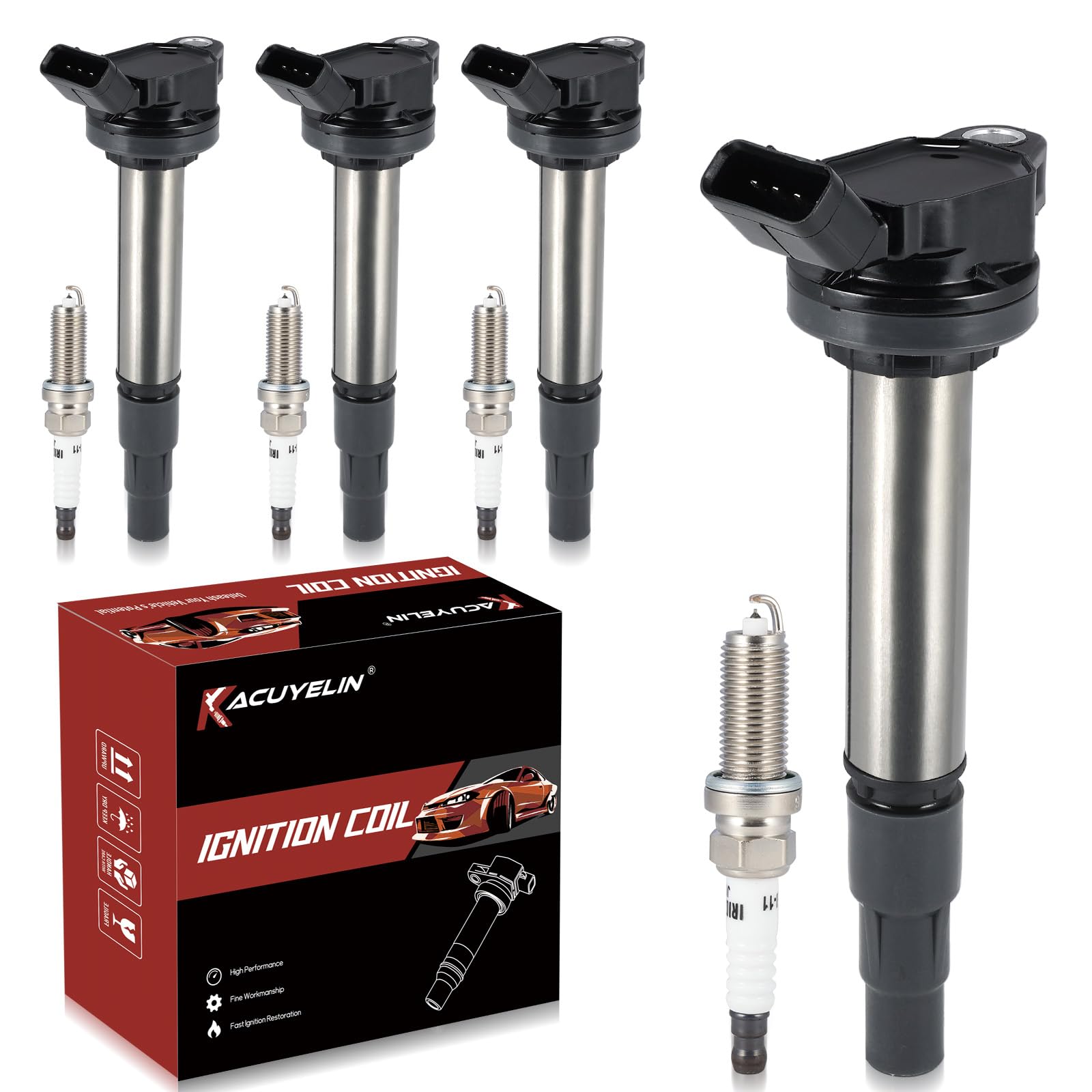 Photo 1 of KacuYelin UF596 Ignition Coil Pack & Iridium Spark Plugs Compatible with Toyota Corolla Matrix Prius Prius Plug-In Prius V Lexus CT200h Scion xD 1.8L L4 2008-2015 UF596 Coil Pack Sets of 4