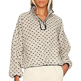 Talakeno Womens Fleece Sweatshirt Half Zip Sherpa Pullover Jackets Warm Long Sleeve Vintage Hiking Coat with Pockets