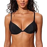 DOBREVA Women's Underwire Triangle Bikini Top Unpadded Plunge Bathing Suit Tops Ribbed Swimsuits V Neck Sexy - Bra Sizes