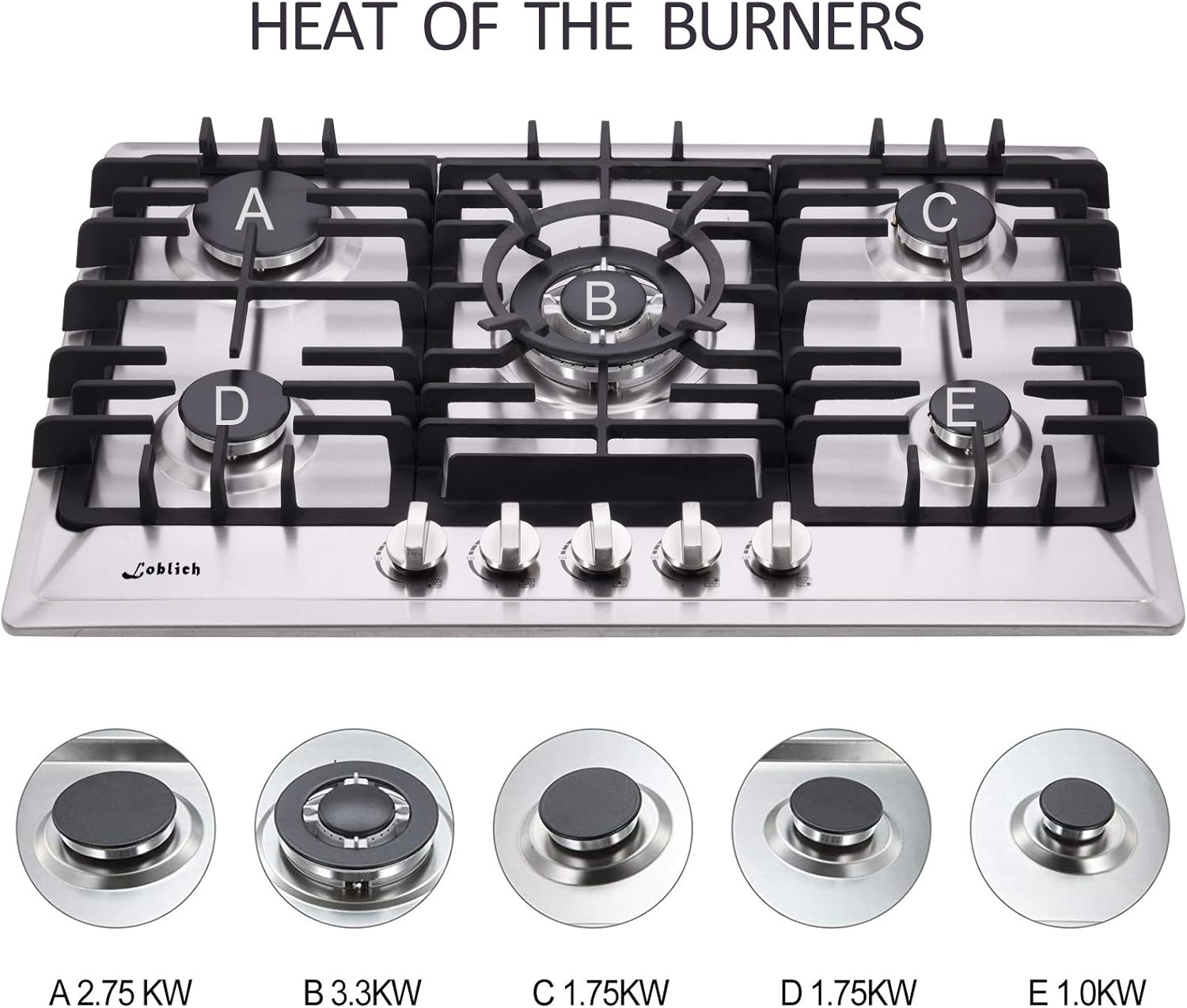 30 Inch Gas Cooktop, Sealed 5 Burners Gas Cooktop,Stainless Steel Gas Cooktop, LG/NG Convertible,Heavy-Duty Grates Gas Stovetop,Gas Burner Thermocouple Protection…: Appliances